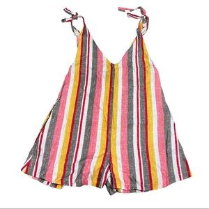 Rusty Romper Womens Stripes Tie Shoulders Pockets
